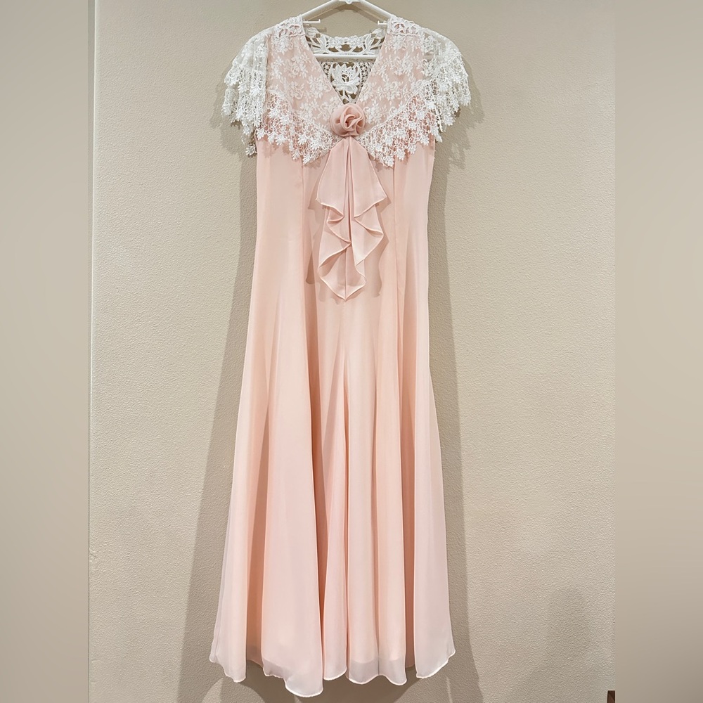 Vintage Jessica McClintock Pink Bridal Lace Maxi Dress - (US size 4-6 women’s)